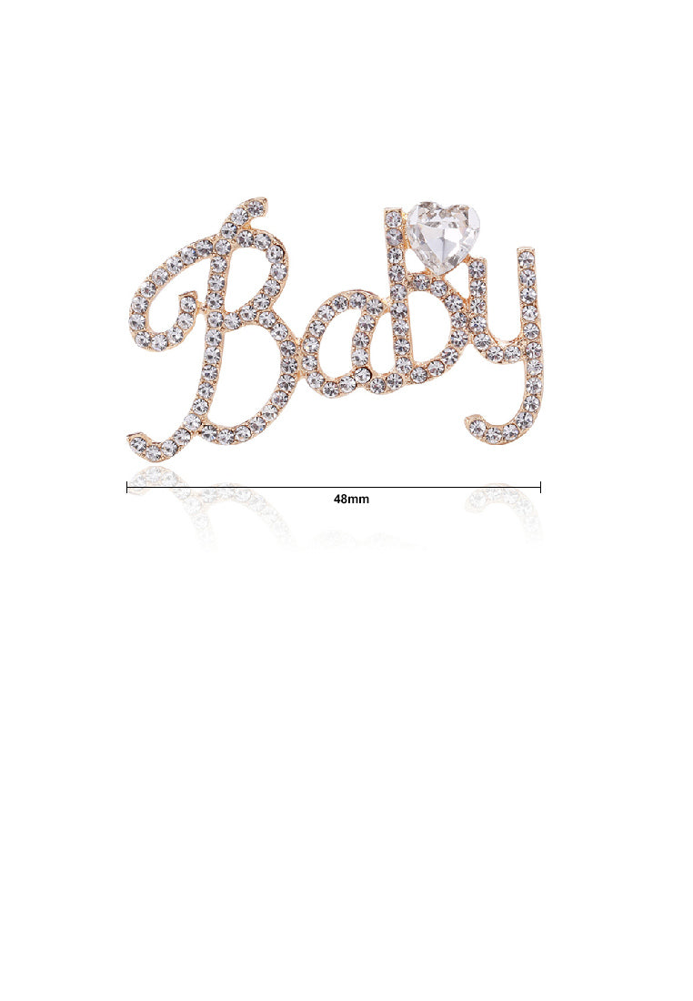 Fashion Personality Plated Gold English Alphabet BABY Brooch with Cubic Zirconia - Luxurious Look