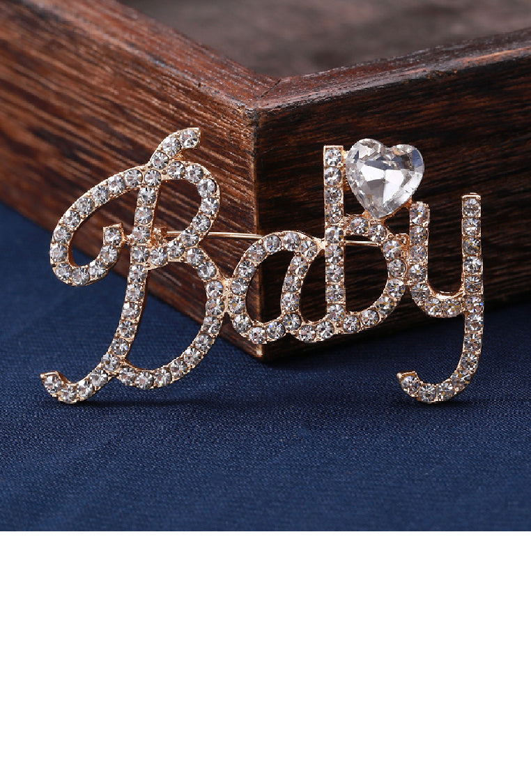 Fashion Personality Plated Gold English Alphabet BABY Brooch with Cubic Zirconia - Luxurious Look