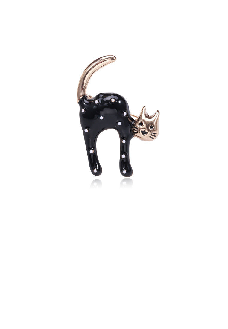 Simple Cute Plated Gold Enamel Black Cat Brooch
