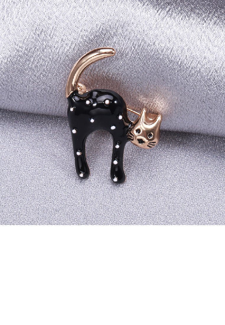 Simple Cute Plated Gold Enamel Black Cat Brooch
