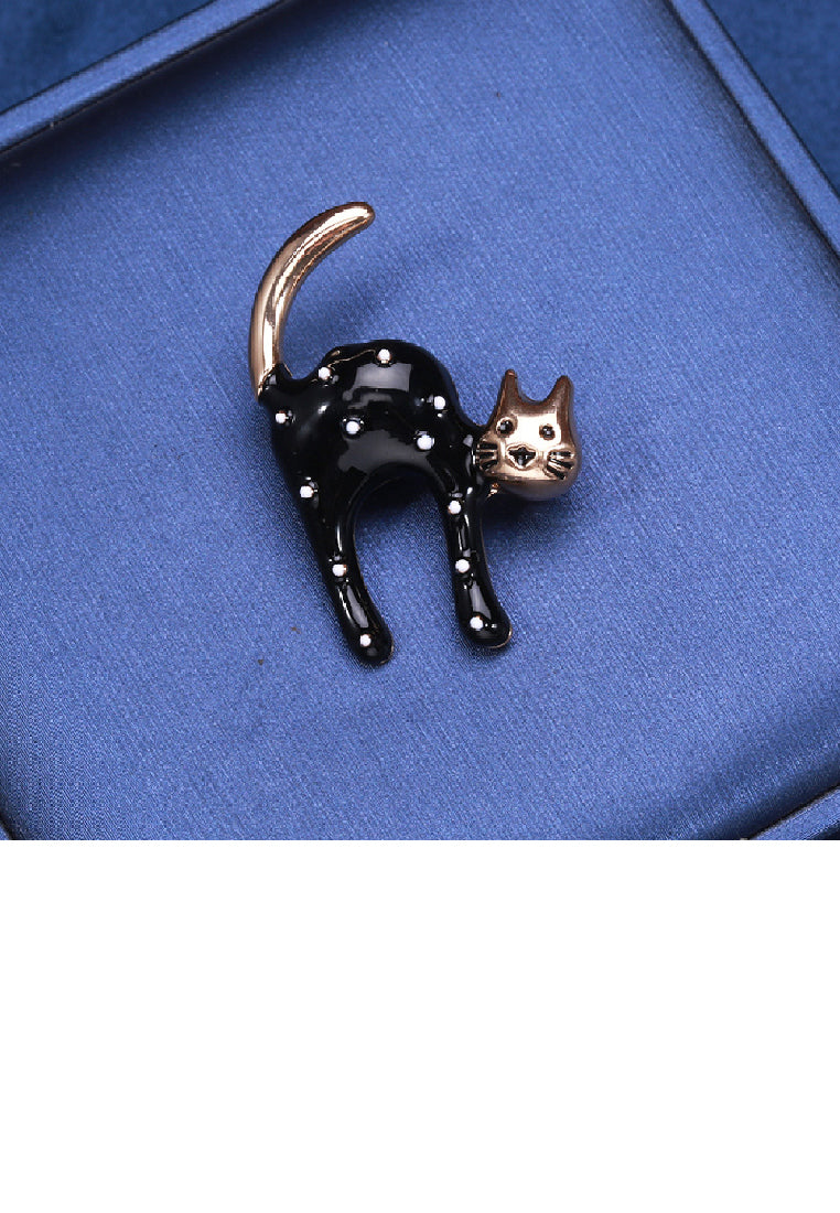 Simple Cute Plated Gold Enamel Black Cat Brooch