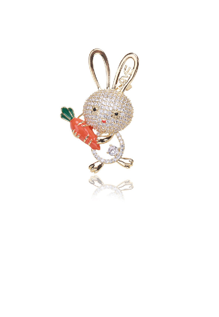 Fashion Lovely Plated Gold Rabbit Enamel Parrot Brooch with Cubic Zirconia - Luxurious Look