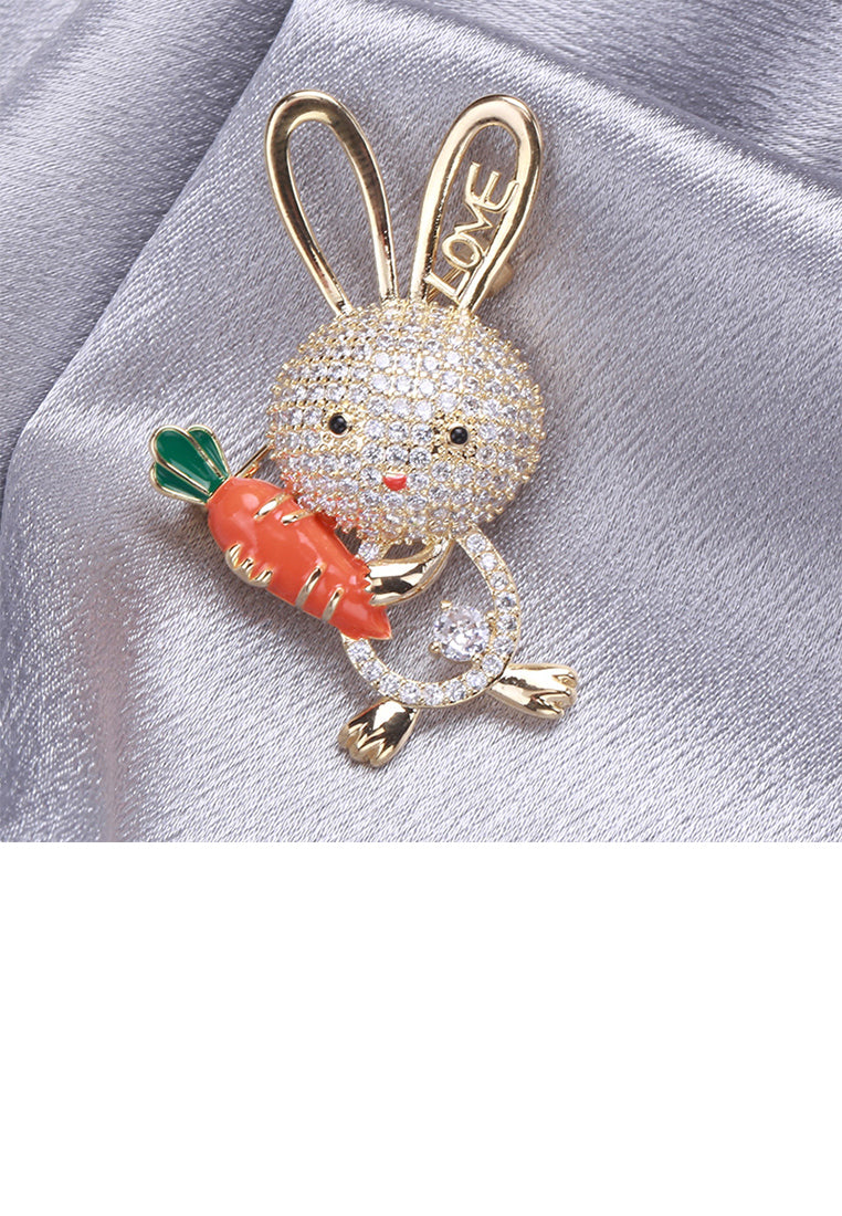Fashion Lovely Plated Gold Rabbit Enamel Parrot Brooch with Cubic Zirconia - Luxurious Look