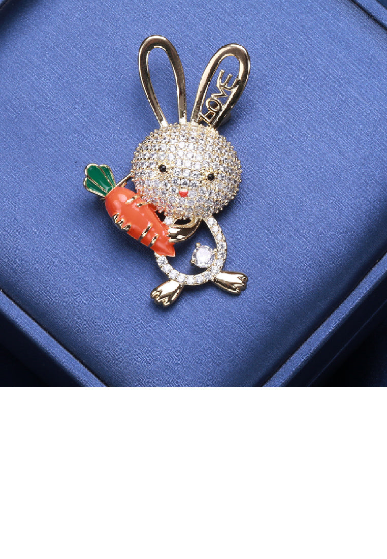 Fashion Lovely Plated Gold Rabbit Enamel Parrot Brooch with Cubic Zirconia - Luxurious Look