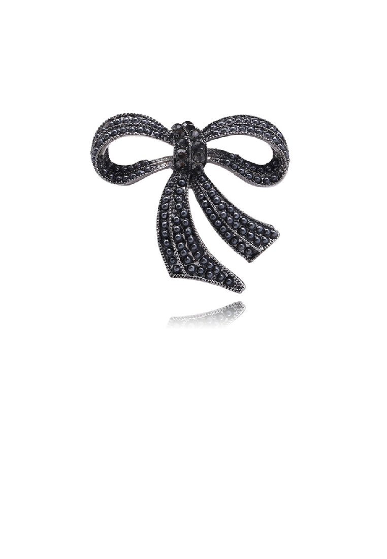 Sweet and Cute Bow Ribbon Imitation Pearl Brooch with Cubic Zirconia - Luxurious Look