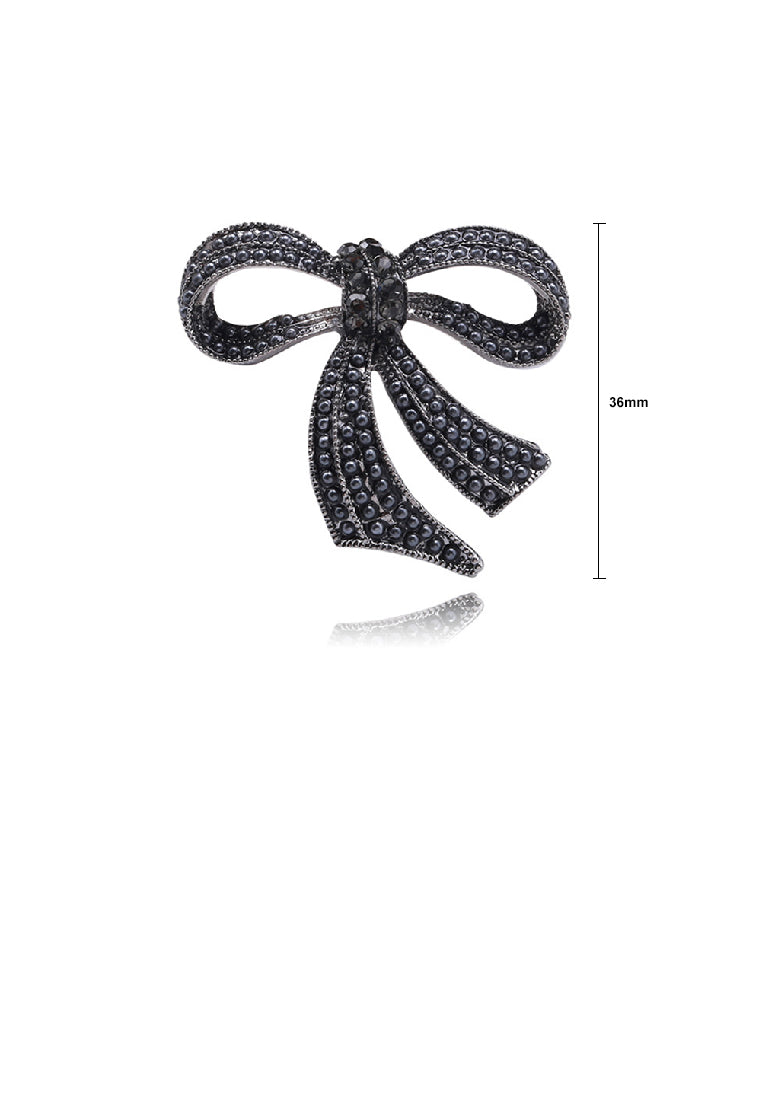 Sweet and Cute Bow Ribbon Imitation Pearl Brooch with Cubic Zirconia - Luxurious Look