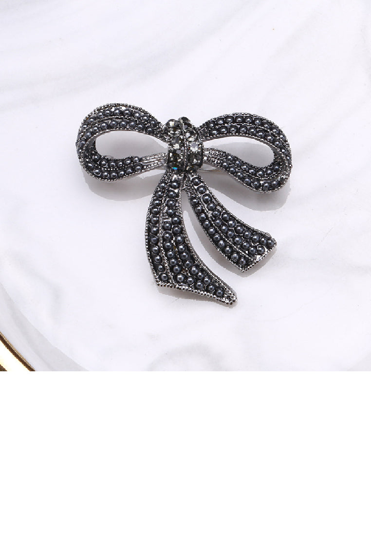 Sweet and Cute Bow Ribbon Imitation Pearl Brooch with Cubic Zirconia - Luxurious Look