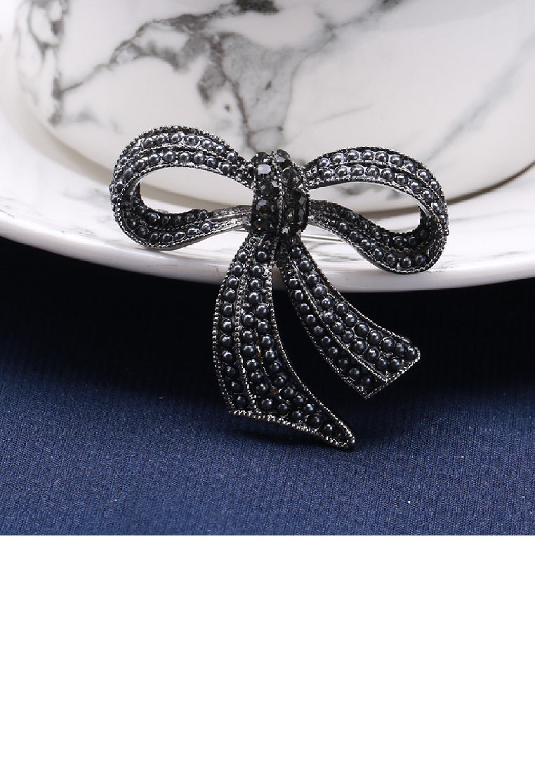 Sweet and Cute Bow Ribbon Imitation Pearl Brooch with Cubic Zirconia - Luxurious Look