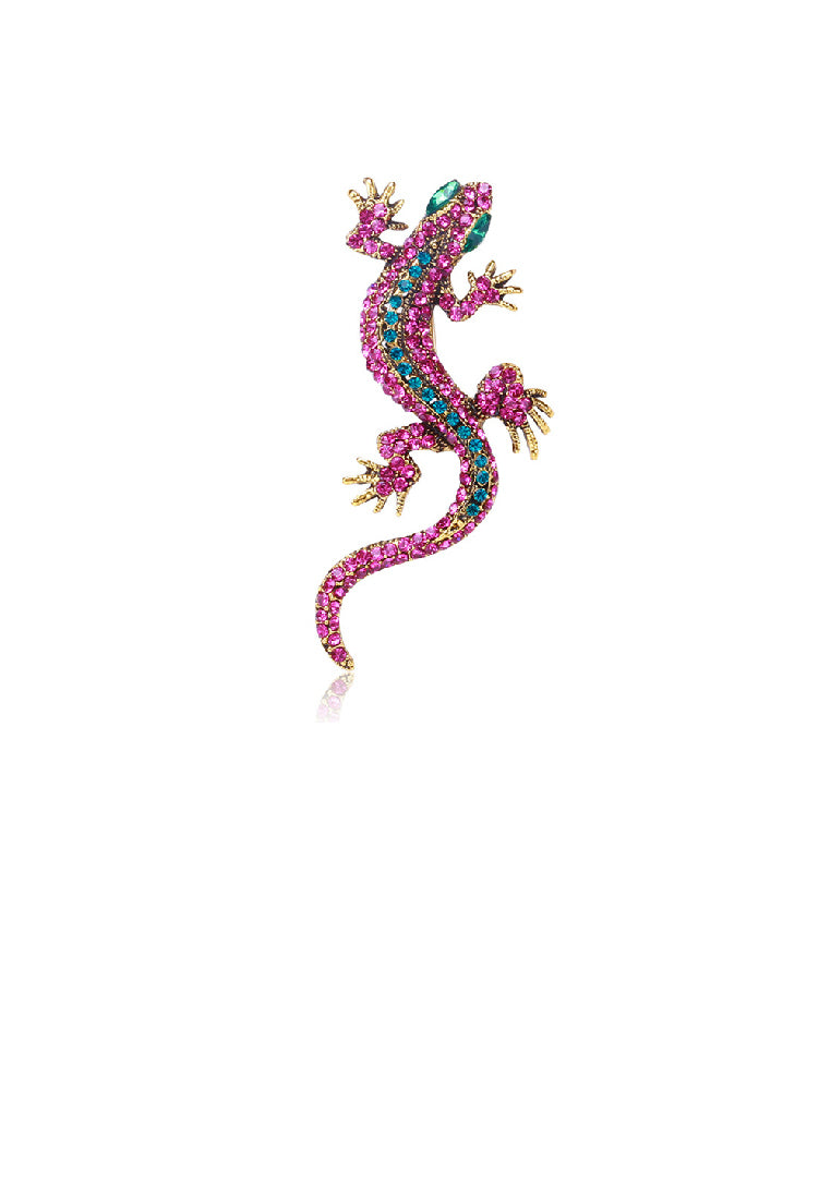 Personality Brilliant Plated Gold Gecko Brooch with Purple Cubic Zirconia - Luxurious Look