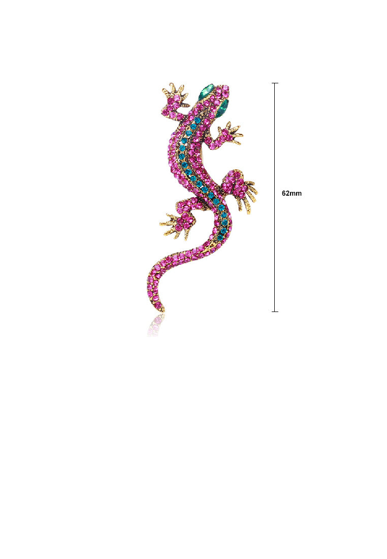 Personality Brilliant Plated Gold Gecko Brooch with Purple Cubic Zirconia - Luxurious Look