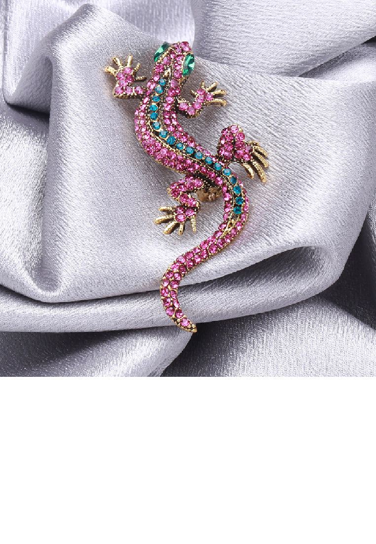 Personality Brilliant Plated Gold Gecko Brooch with Purple Cubic Zirconia - Luxurious Look