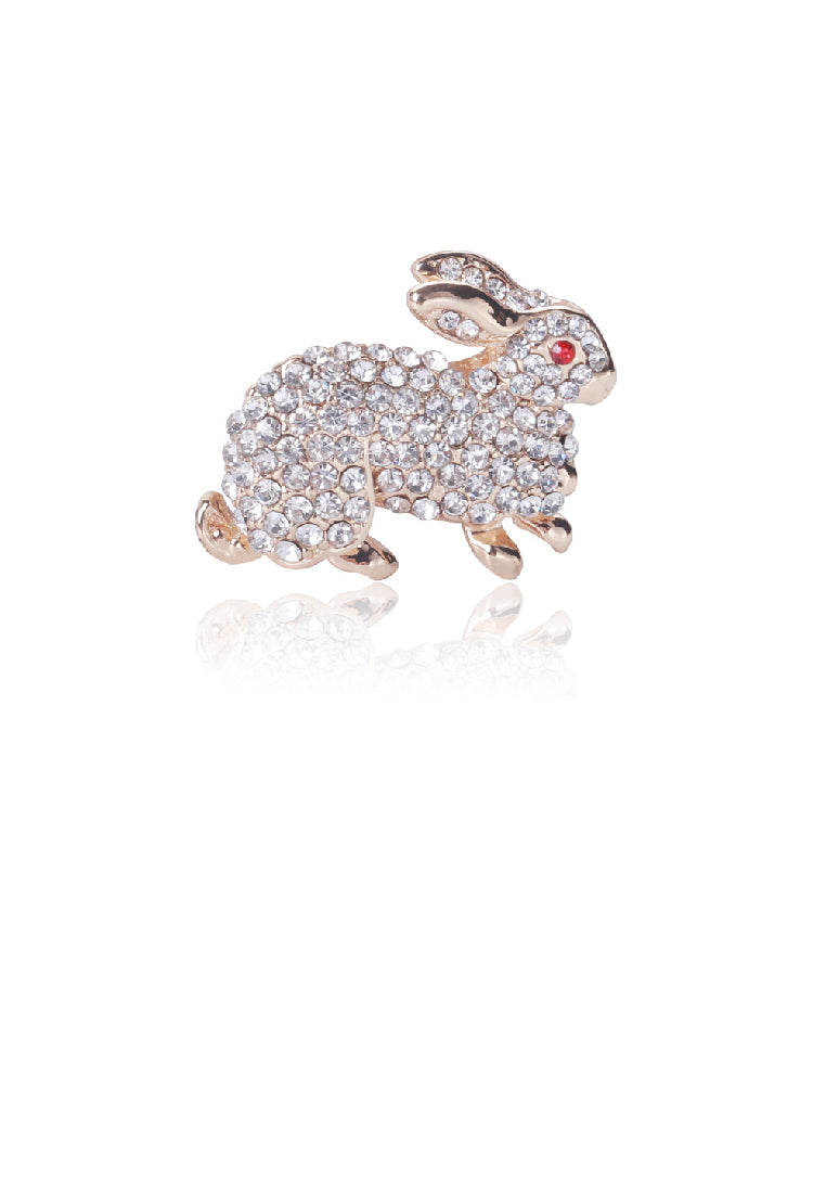 Simple Lovely Plated Gold Rabbit Brooch with Cubic Zirconia - Luxurious Look