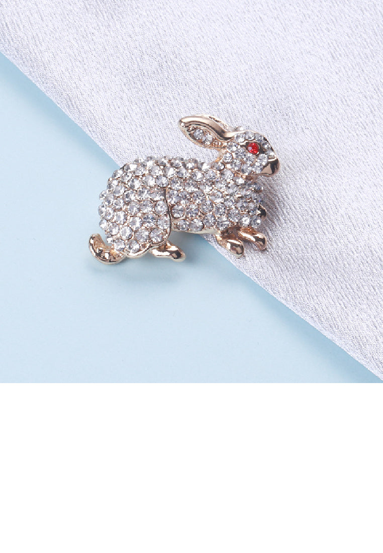 Simple Lovely Plated Gold Rabbit Brooch with Cubic Zirconia - Luxurious Look