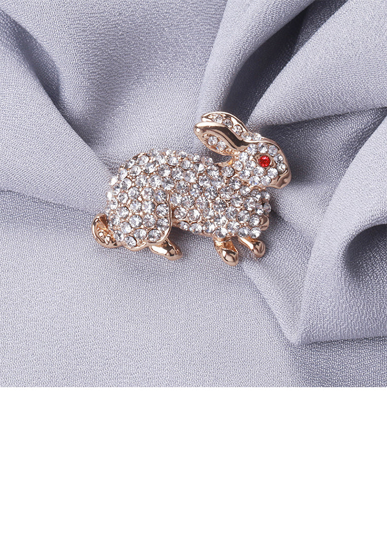Simple Lovely Plated Gold Rabbit Brooch with Cubic Zirconia - Luxurious Look