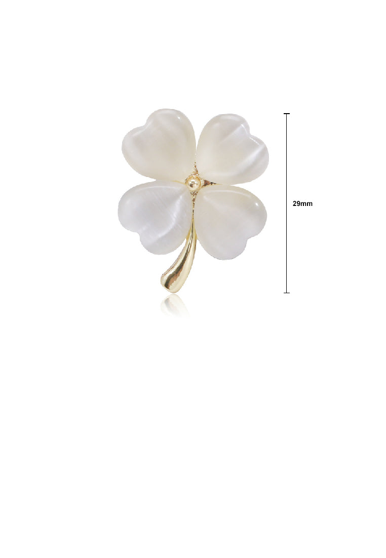 Simple Temperament Plated Gold Four-leafed Clover Imitation Opal Brooch
