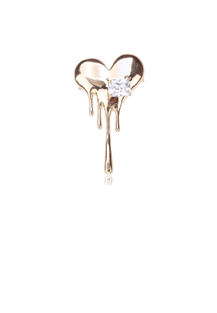 Fashion Simple Plated Gold Melted Heart Brooch with Cubic Zirconia - Luxurious Look