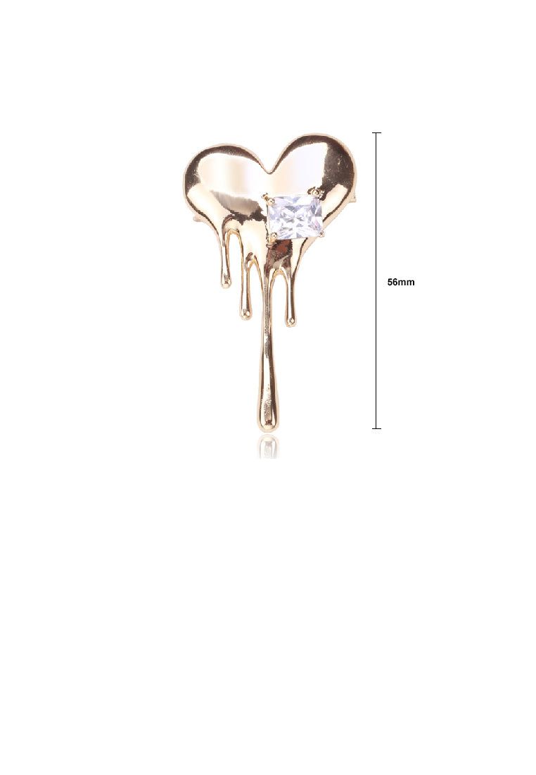 Fashion Simple Plated Gold Melted Heart Brooch with Cubic Zirconia - Luxurious Look
