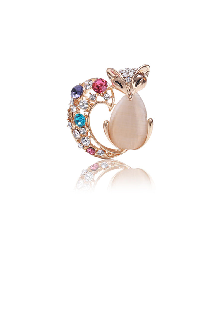 Fashion Personality Plated Gold Fox Imitation Opal Brooch with Cubic Zirconia - Luxurious Look