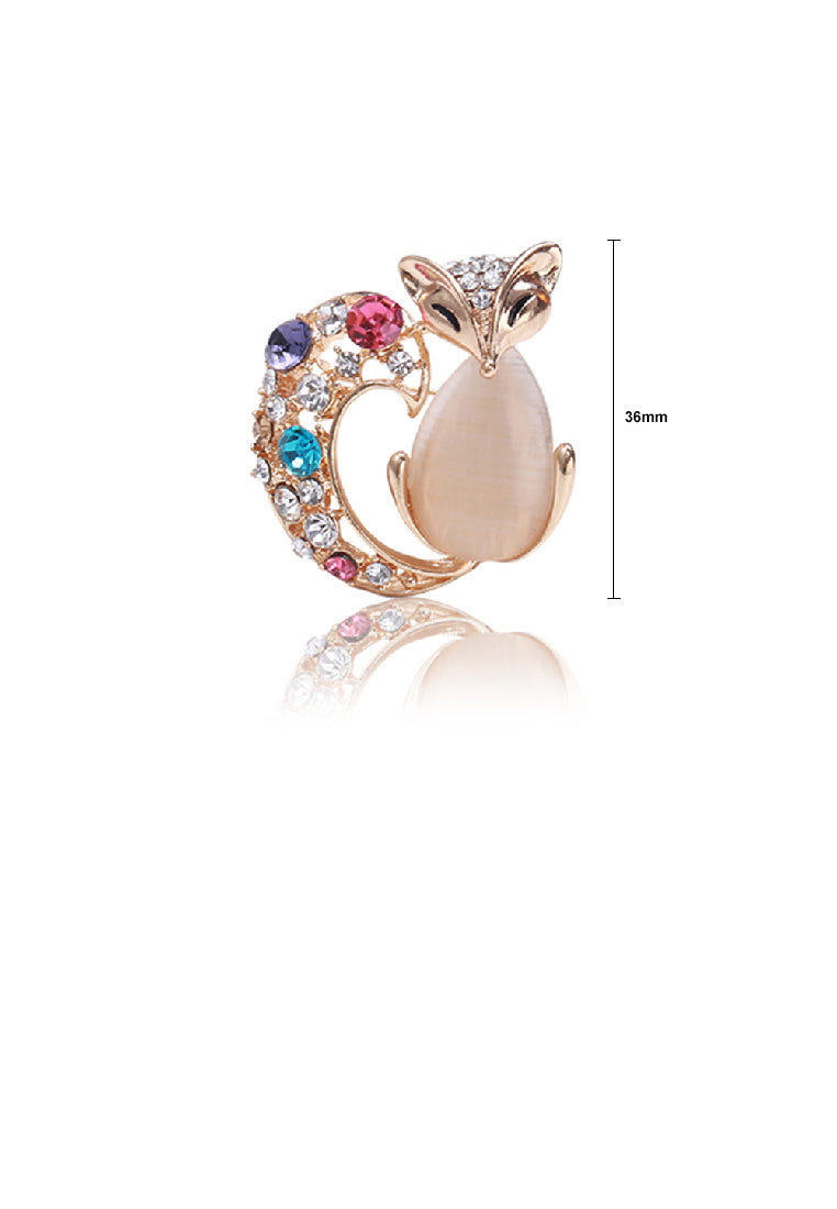 Fashion Personality Plated Gold Fox Imitation Opal Brooch with Cubic Zirconia - Luxurious Look
