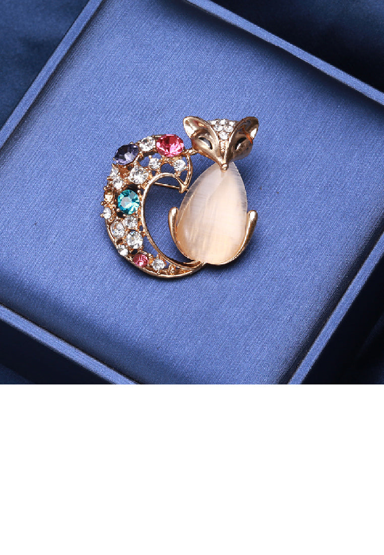 Fashion Personality Plated Gold Fox Imitation Opal Brooch with Cubic Zirconia - Luxurious Look