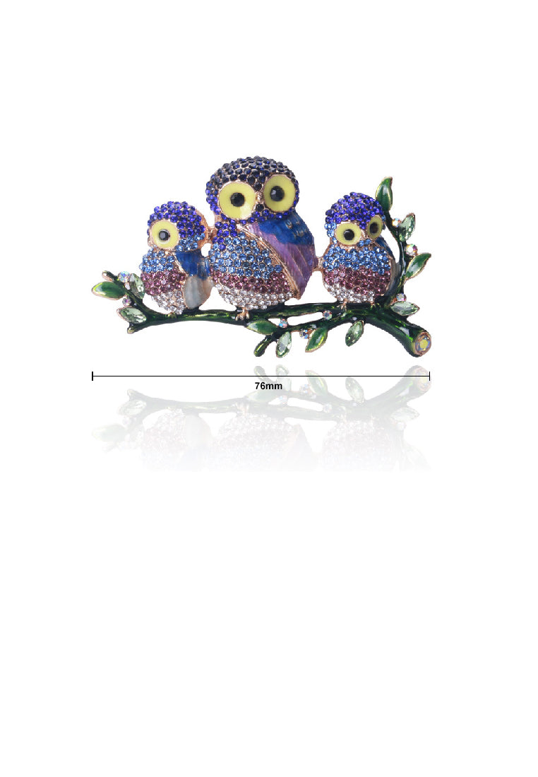 Fashion Brilliant Plated Gold Enamel Owl Brooch with Cubic Zirconia - Luxurious Look