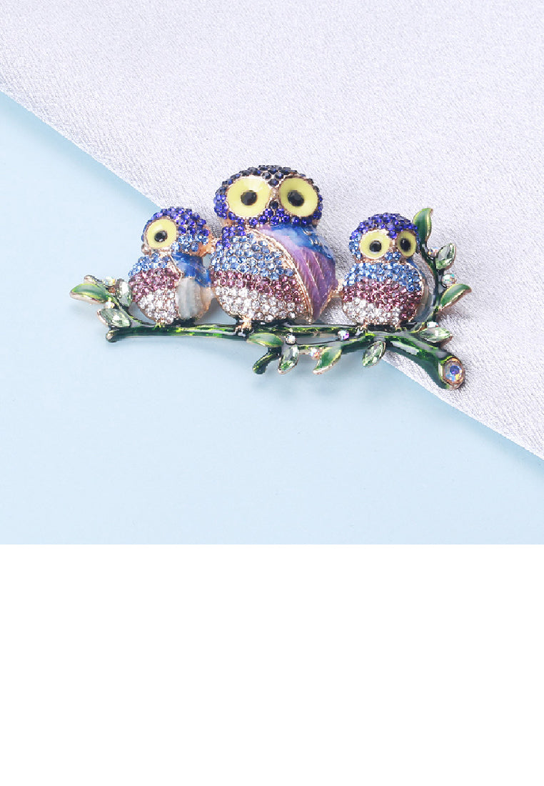 Fashion Brilliant Plated Gold Enamel Owl Brooch with Cubic Zirconia - Luxurious Look