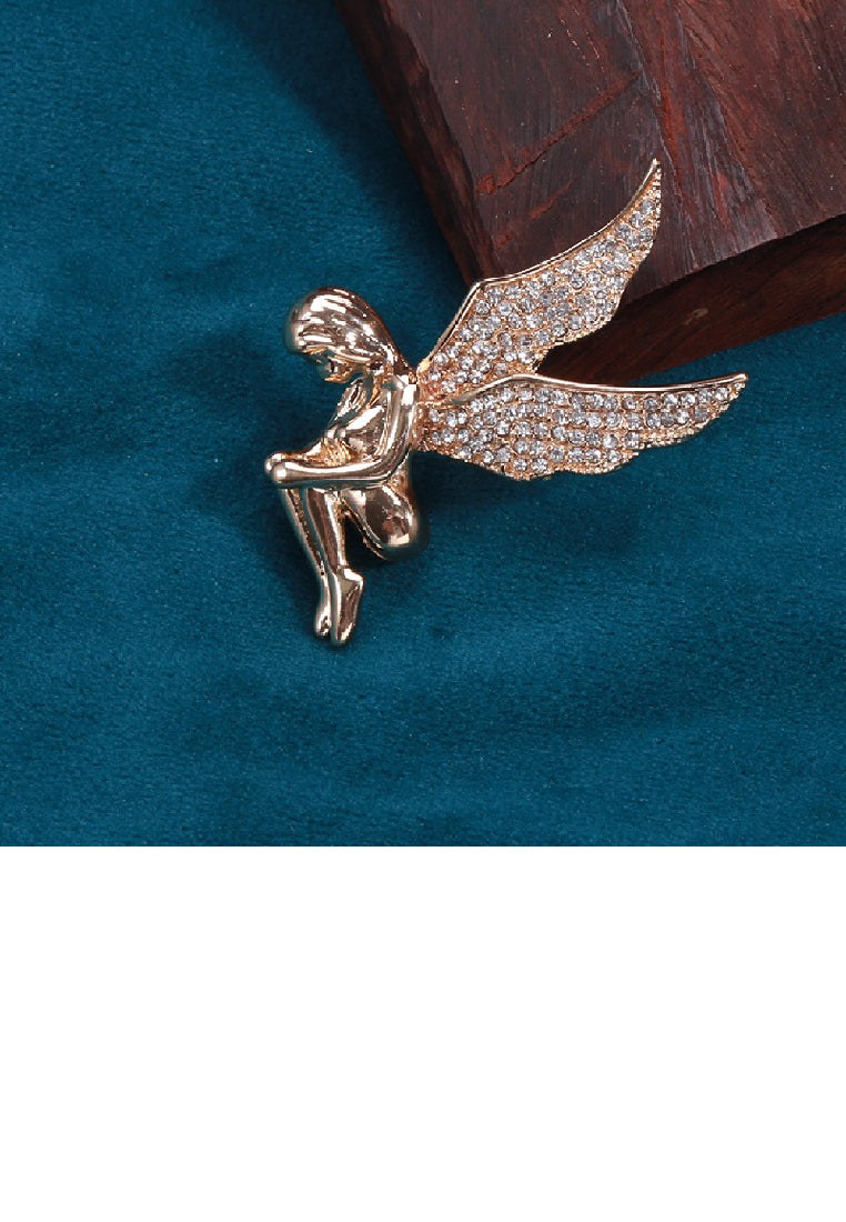 Fashion Simple Plated Gold Angel Brooch with Cubic Zirconia - Luxurious Look