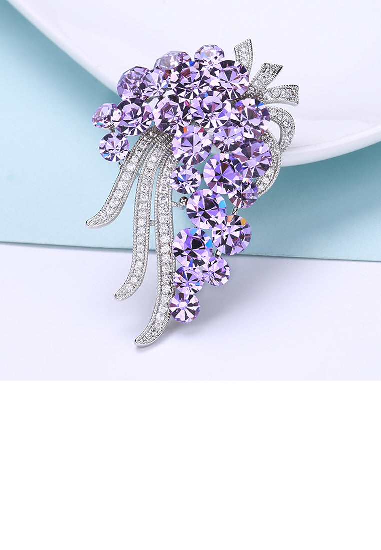 Elegant Brilliant Bouquet Brooch with Purple Cubic Zirconia - Luxurious Look