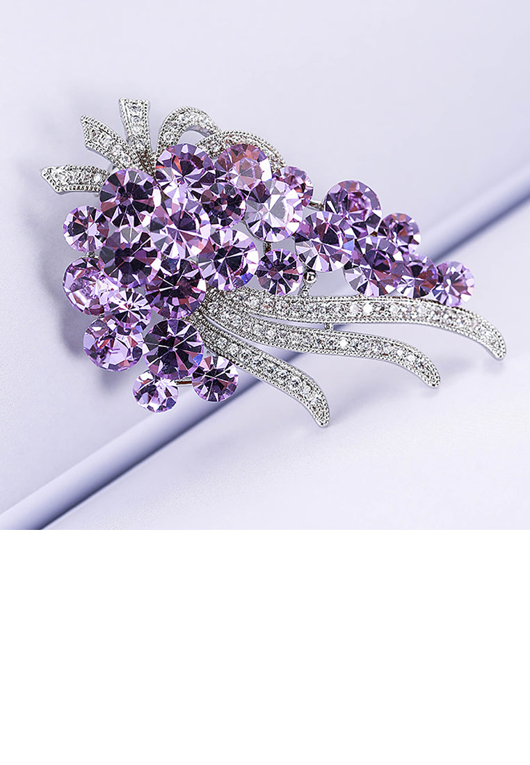 Elegant Brilliant Bouquet Brooch with Purple Cubic Zirconia - Luxurious Look