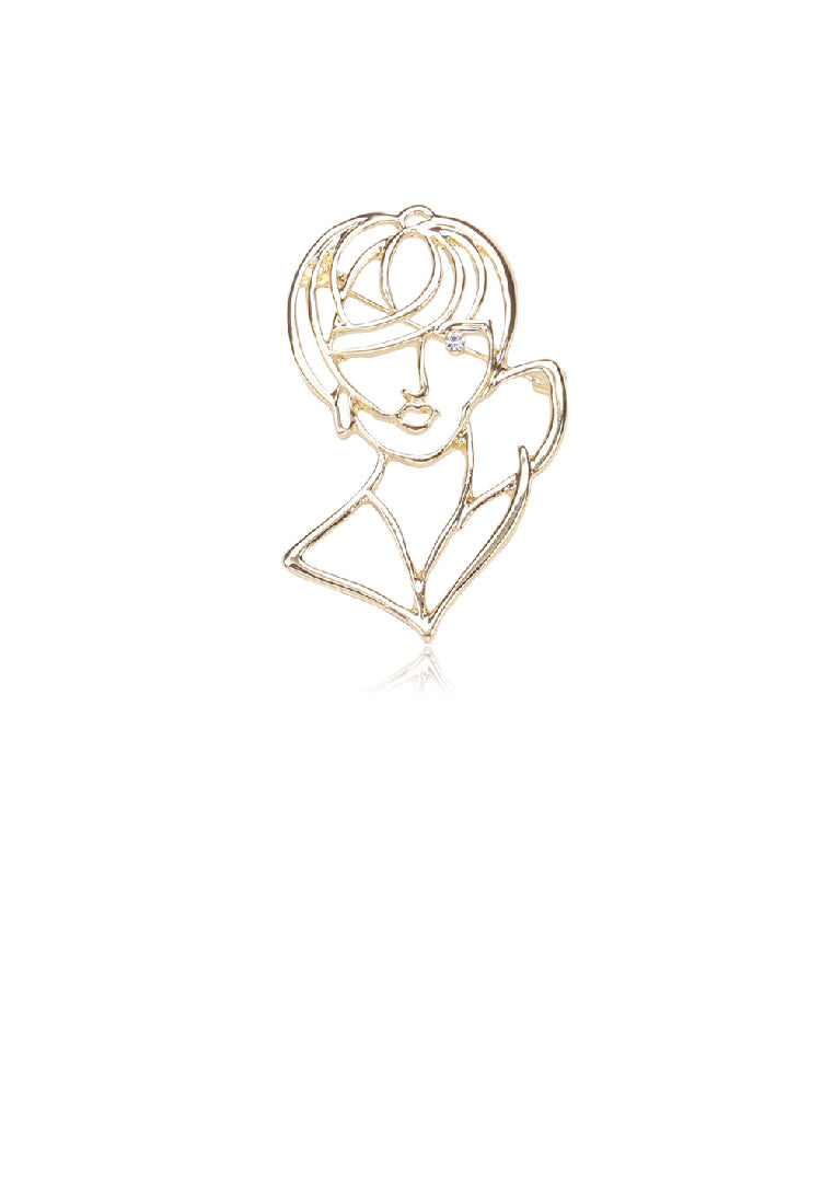 Fashion Personality Plated Gold Hollow Beauty Portrait Brooch with Cubic Zirconia - Luxurious Look