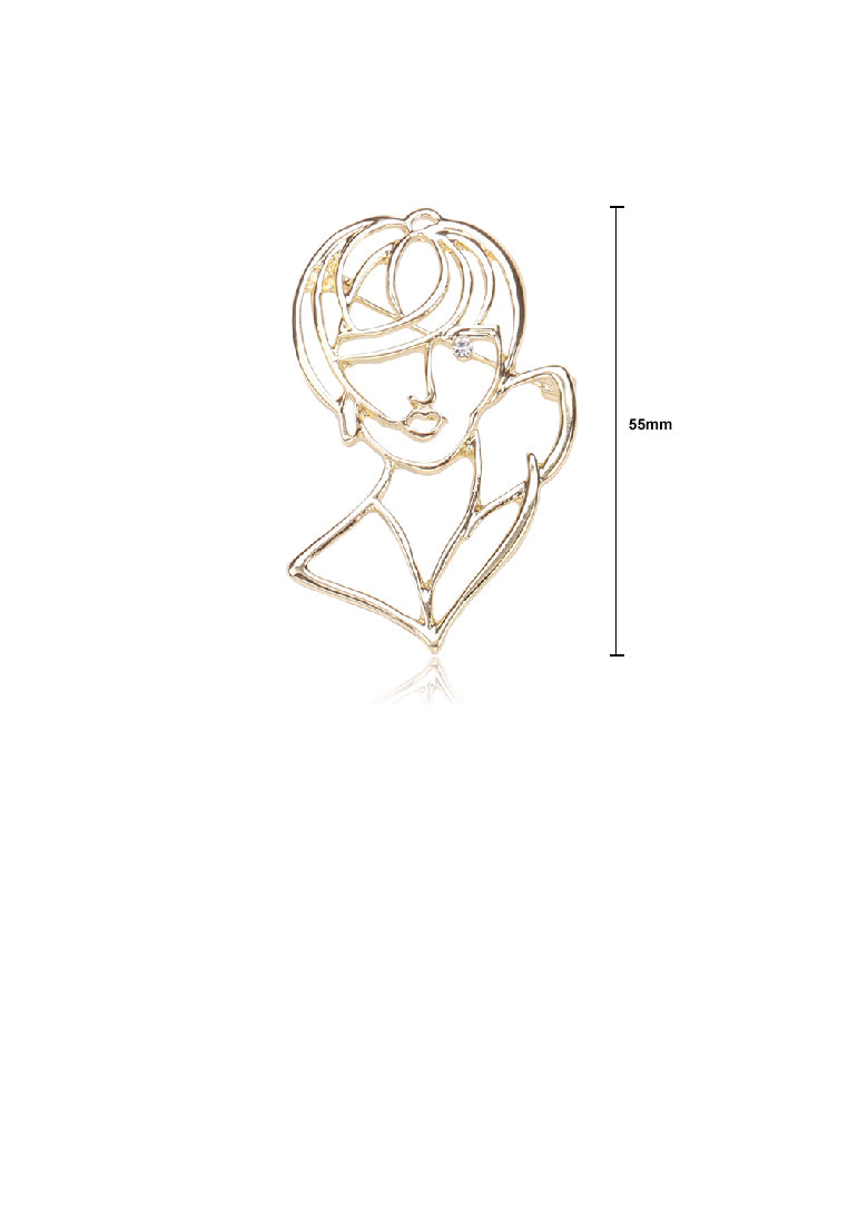 Fashion Personality Plated Gold Hollow Beauty Portrait Brooch with Cubic Zirconia - Luxurious Look