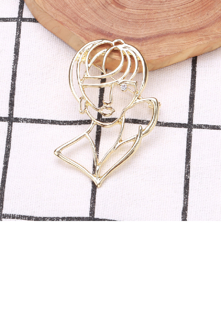 Fashion Personality Plated Gold Hollow Beauty Portrait Brooch with Cubic Zirconia - Luxurious Look