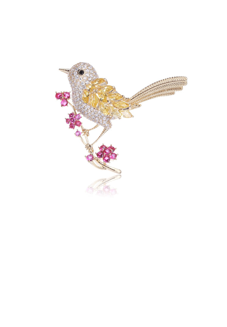 Fashion and Simple Plated Gold Bird Brooch with Cubic Zirconia - Luxurious Look