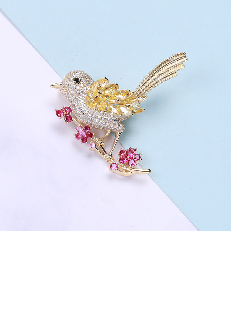 Fashion and Simple Plated Gold Bird Brooch with Cubic Zirconia - Luxurious Look