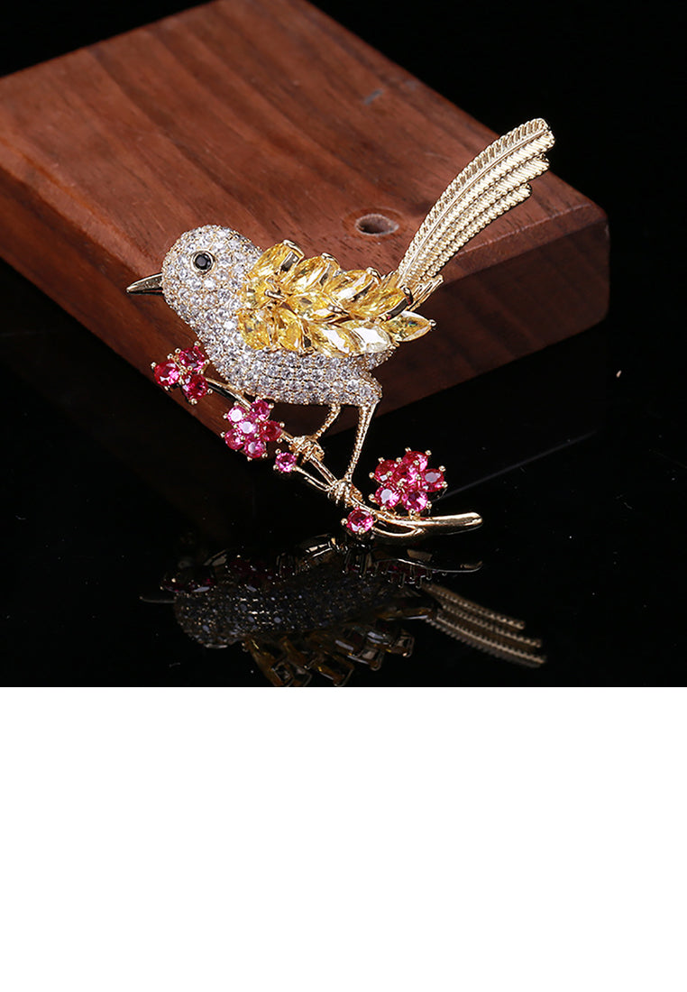 Fashion and Simple Plated Gold Bird Brooch with Cubic Zirconia - Luxurious Look