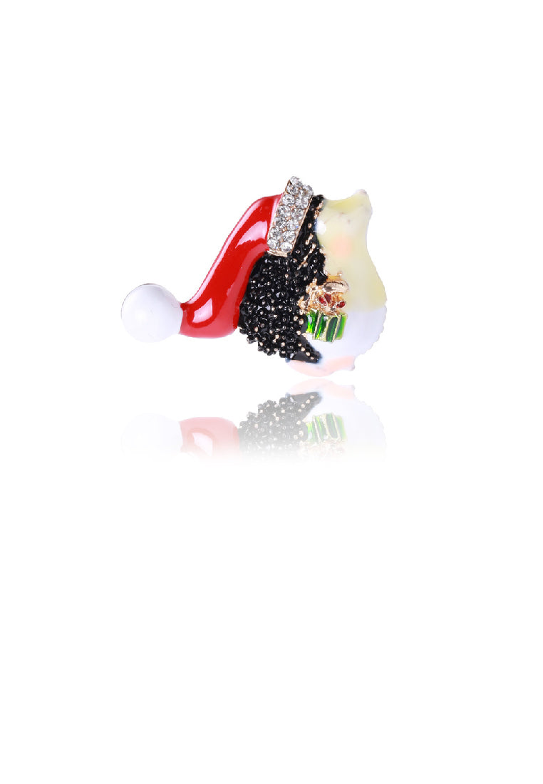 Fashion Cute Plated Gold Christmas Hat Hedgehog Brooch with Cubic Zirconia - Luxurious Look