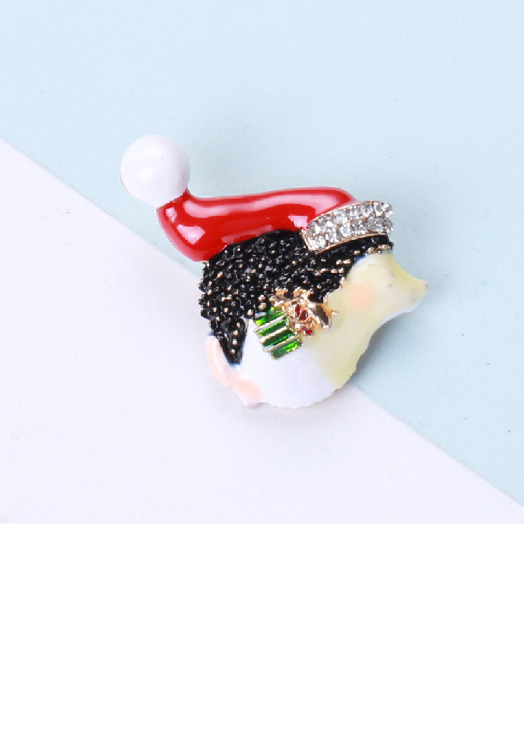 Fashion Cute Plated Gold Christmas Hat Hedgehog Brooch with Cubic Zirconia - Luxurious Look