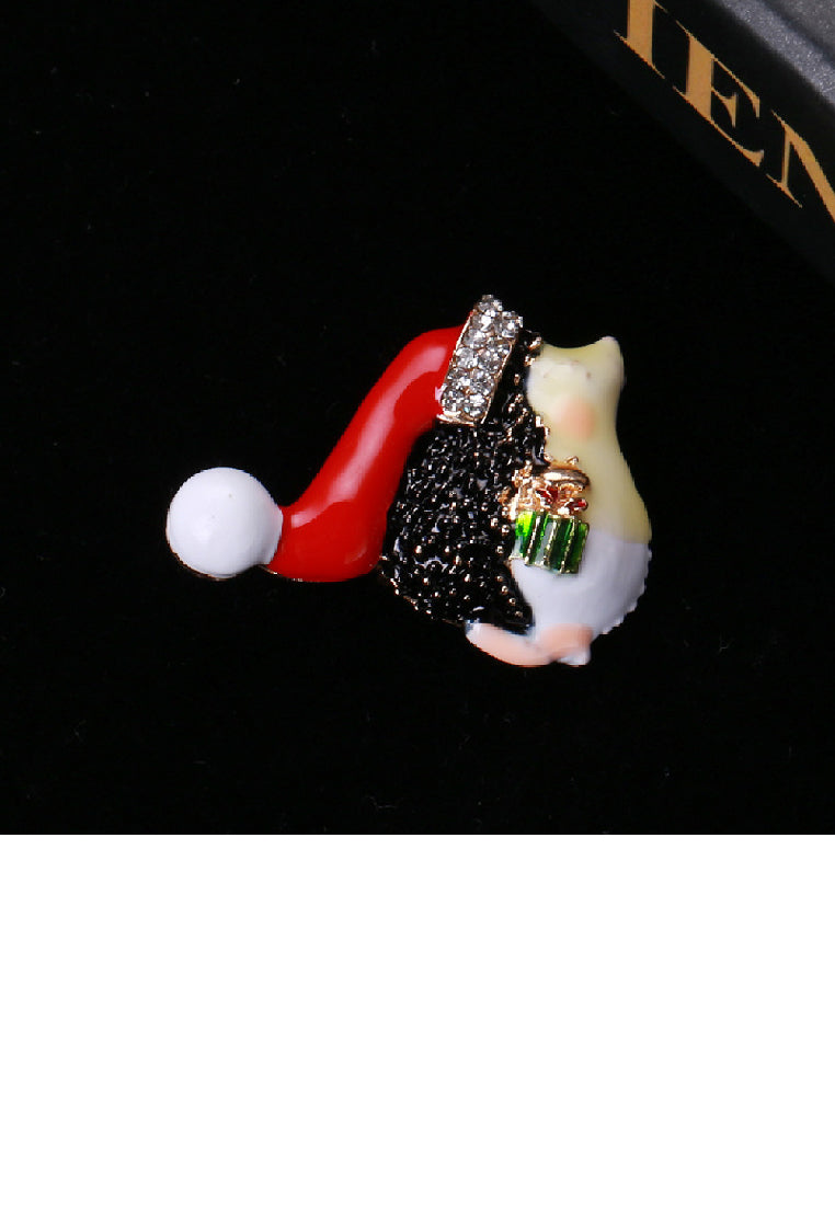 Fashion Cute Plated Gold Christmas Hat Hedgehog Brooch with Cubic Zirconia - Luxurious Look