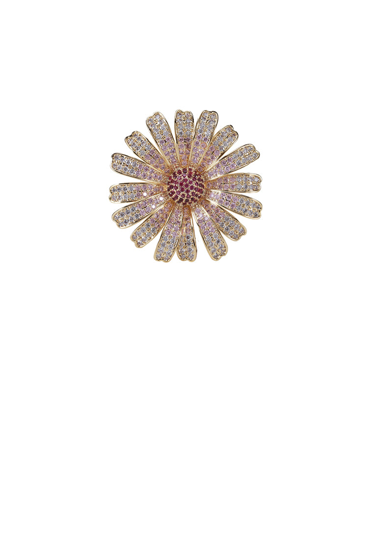 Fashion Bright Plated Gold Daisy Brooch with Purple Cubic Zirconia - Luxurious Look