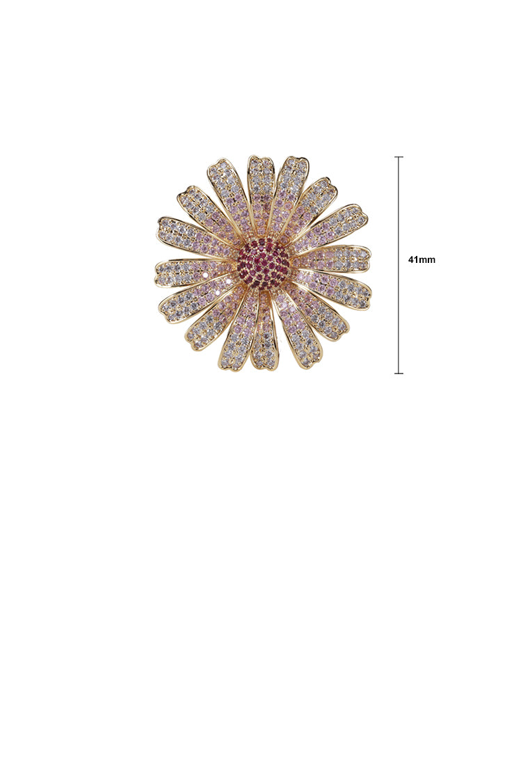 Fashion Bright Plated Gold Daisy Brooch with Purple Cubic Zirconia - Luxurious Look