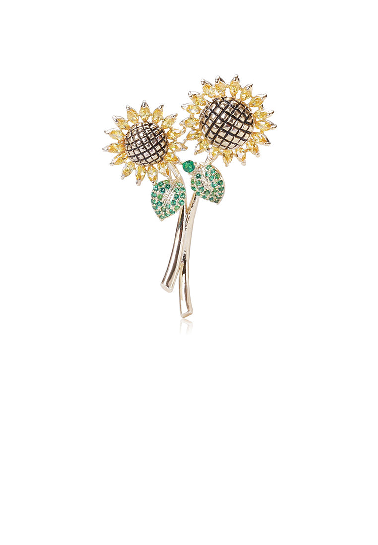 Fashion and Simple Plated Gold Sunflower Brooch with Yellow Cubic Zirconia - Luxurious Look
