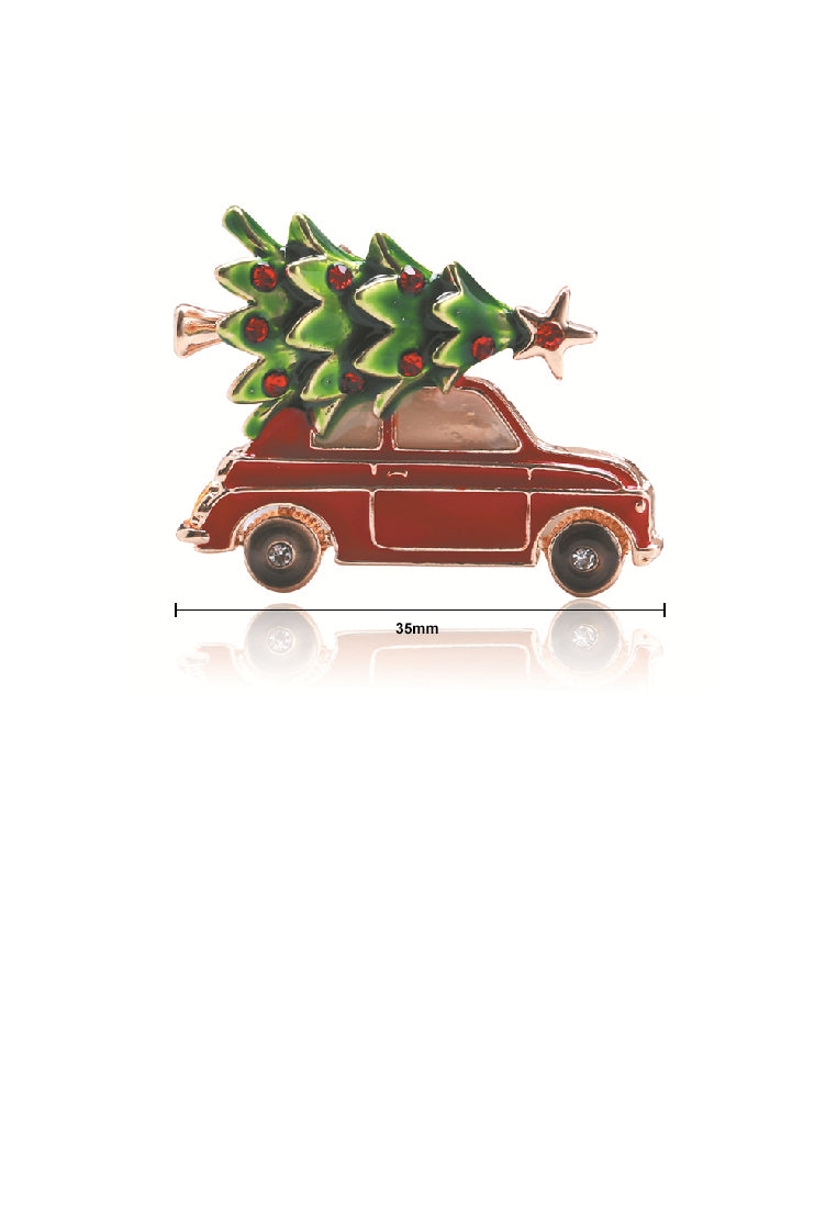 Fashion Creative Plated Gold Enamel Christmas Tree Car Brooch with Cubic Zirconia - Luxurious Look