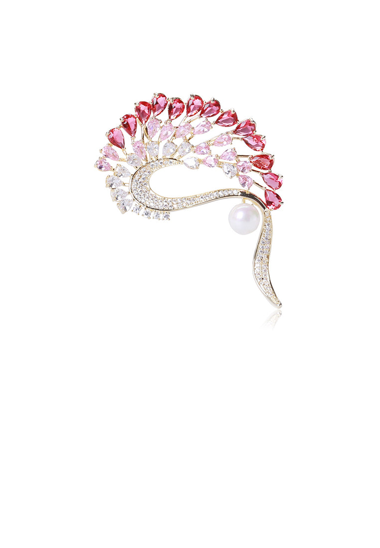 Fashion Creative Plated Gold Peacock Brooch with Pink Cubic Zirconia - Luxurious Look - Vibrant Color