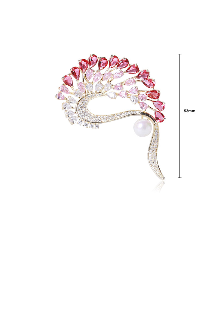Fashion Creative Plated Gold Peacock Brooch with Pink Cubic Zirconia - Luxurious Look - Vibrant Color