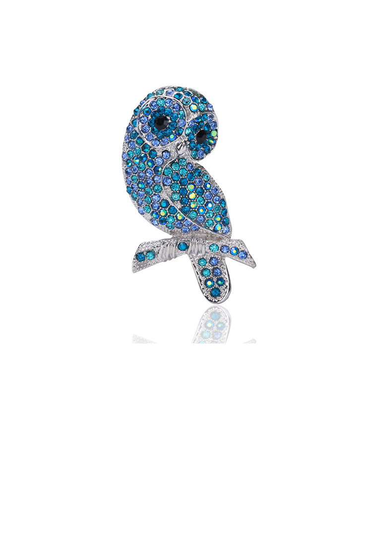 Cute Brilliant Owl Brooch with Blue Cubic Zirconia - Luxurious Look