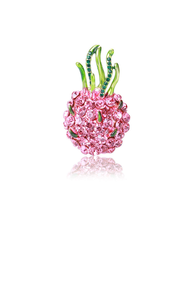 Fashion Sweet Plated Gold Dragon Fruit Brooch with Pink Cubic Zirconia - Luxurious Look - Vibrant Color