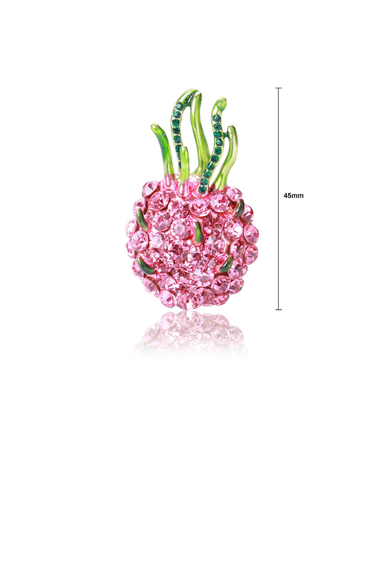 Fashion Sweet Plated Gold Dragon Fruit Brooch with Pink Cubic Zirconia - Luxurious Look - Vibrant Color