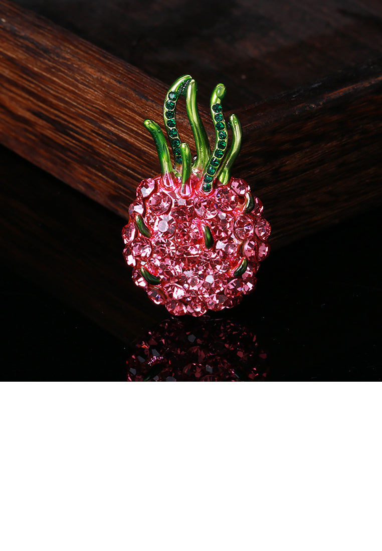Fashion Sweet Plated Gold Dragon Fruit Brooch with Pink Cubic Zirconia - Luxurious Look - Vibrant Color