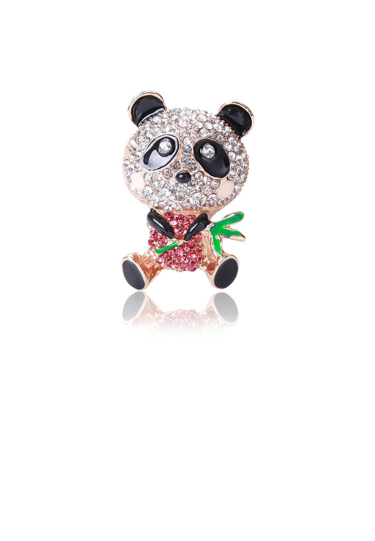Fashion and Cute Plated Gold Panda Brooch with Cubic Zirconia - Luxurious Look