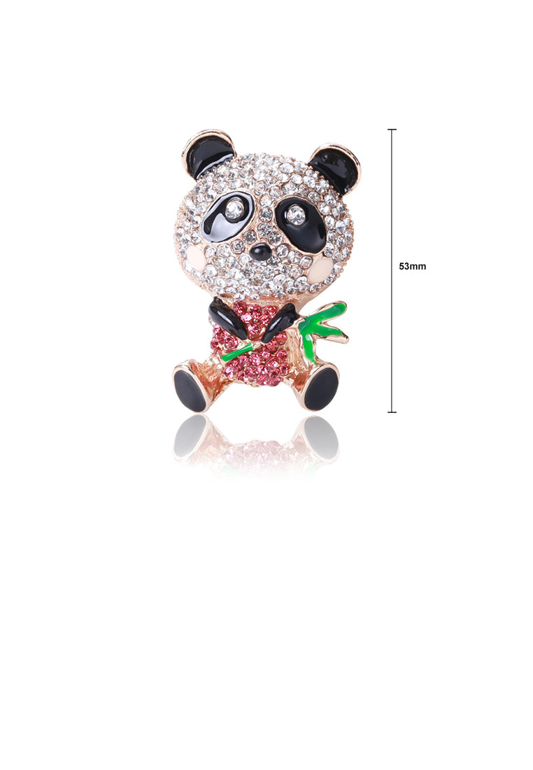 Fashion and Cute Plated Gold Panda Brooch with Cubic Zirconia - Luxurious Look